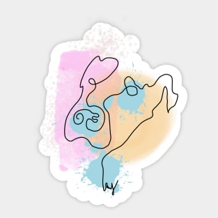 Abstract Line Art Dog Drawing on Watercolor Sticker